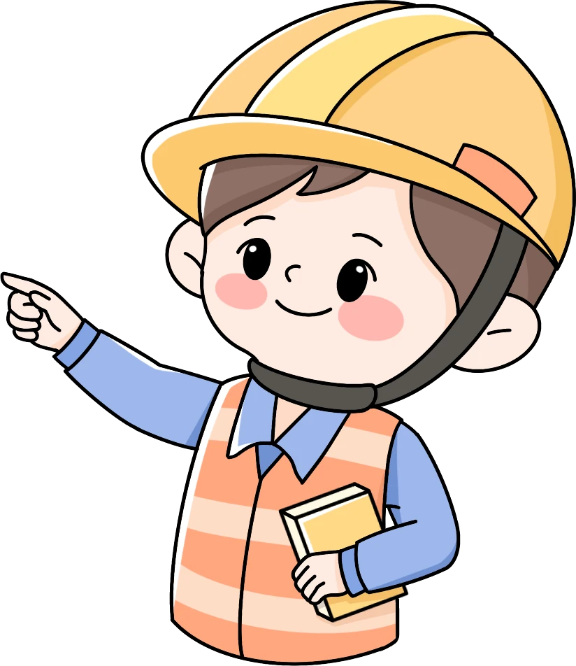 総合カタログを案内する作業員のイラスト